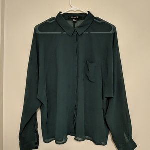 Sheer Hunter Green Button Front Shirt